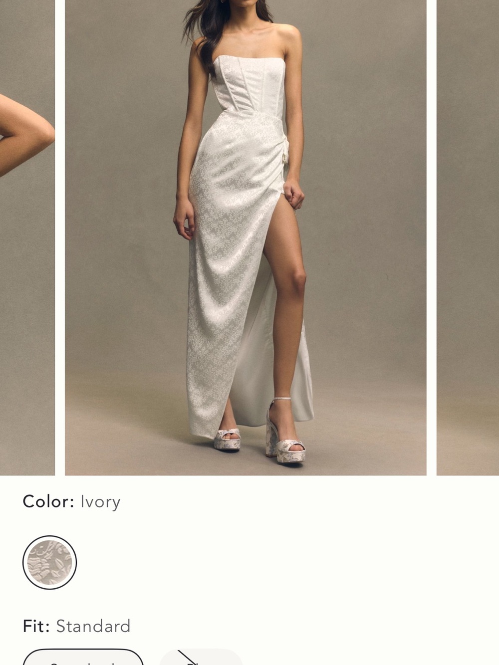 Anthropologie Ivory Jacquard Strapless Slip Dress